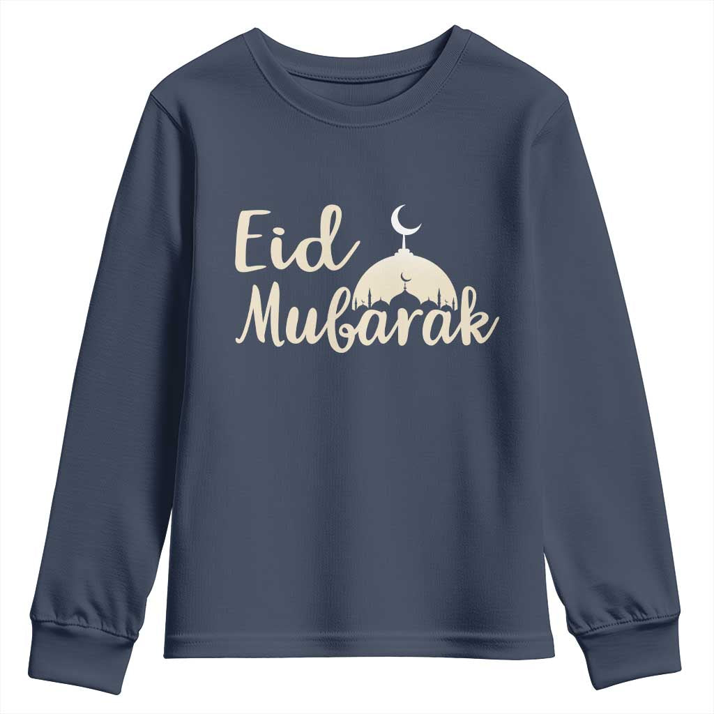 Eid Mubarak Mosque Silhouette Youth Sweatshirt Islamic Holiday Celebration TS02 Navy Print Your Wear