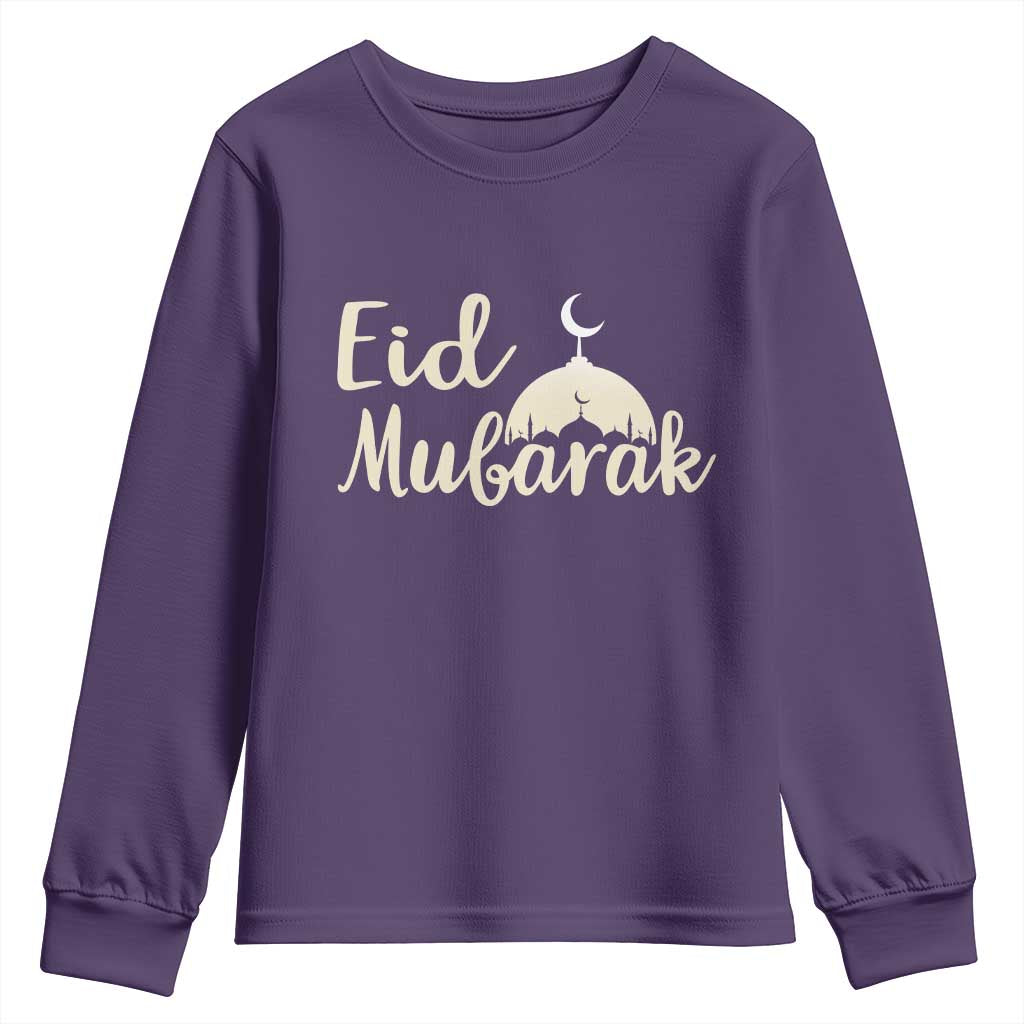 Eid Mubarak Mosque Silhouette Youth Sweatshirt Islamic Holiday Celebration TS02 Purple Print Your Wear