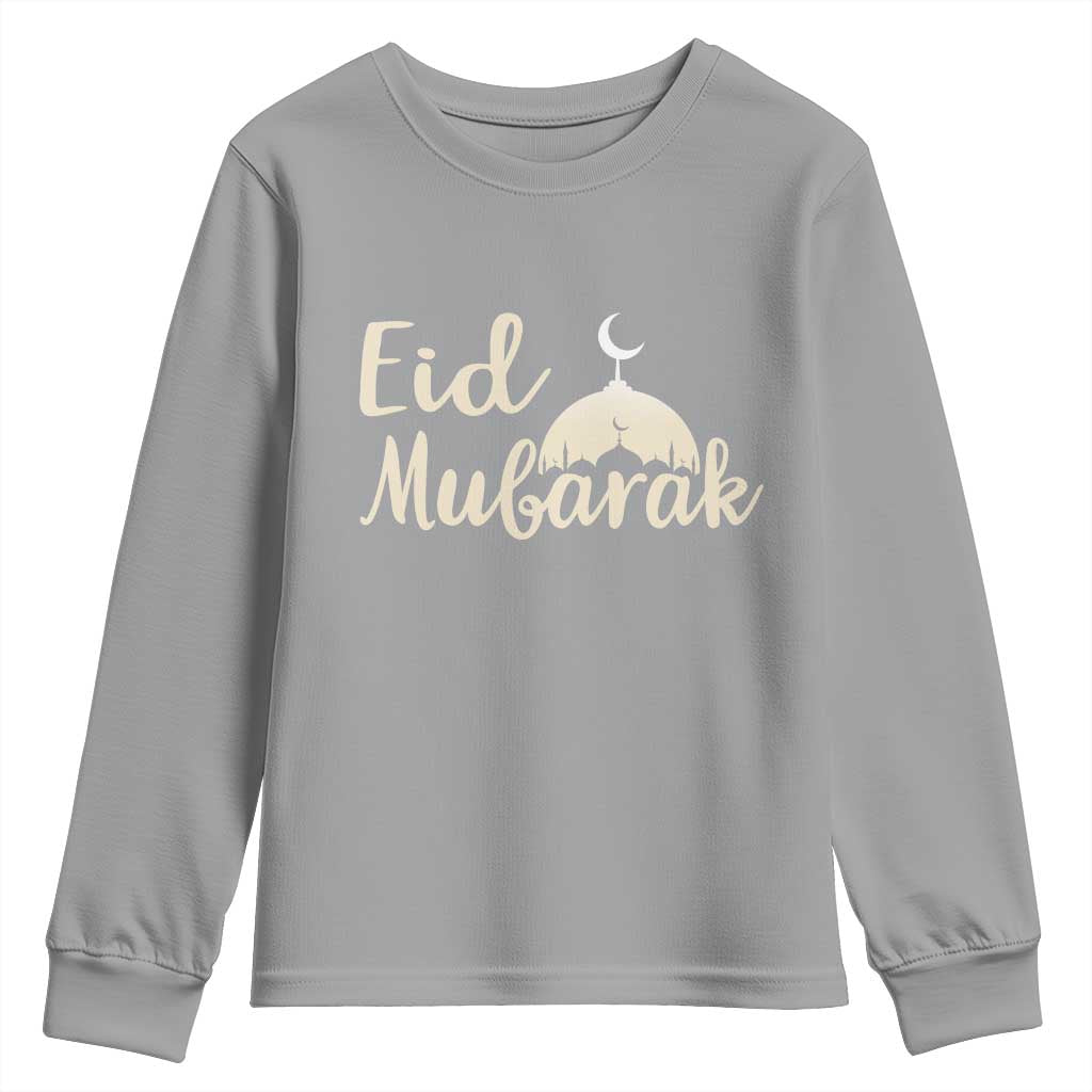 Eid Mubarak Mosque Silhouette Youth Sweatshirt Islamic Holiday Celebration TS02 Sport Gray Print Your Wear