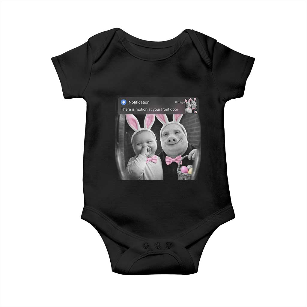 Funny Easter AI Baby with John Pork Meme Baby Onesie There Is Motion at Your Front Door Notification Humor TS02 Black Print Your Wear
