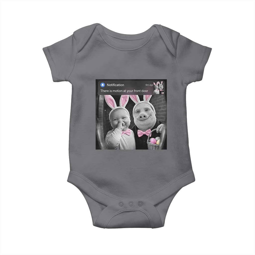 Funny Easter AI Baby with John Pork Meme Baby Onesie There Is Motion at Your Front Door Notification Humor TS02 Charcoal Print Your Wear