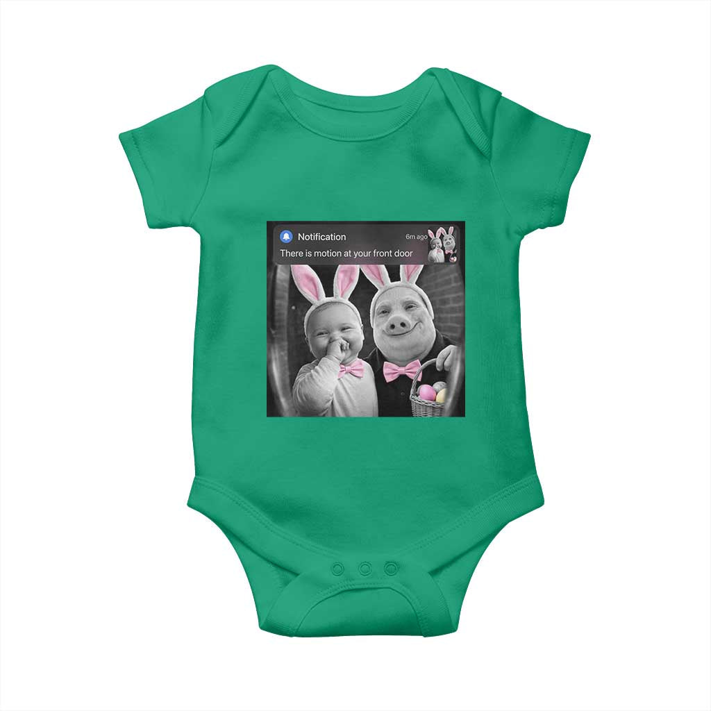 Funny Easter AI Baby with John Pork Meme Baby Onesie There Is Motion at Your Front Door Notification Humor TS02 Irish Green Print Your Wear