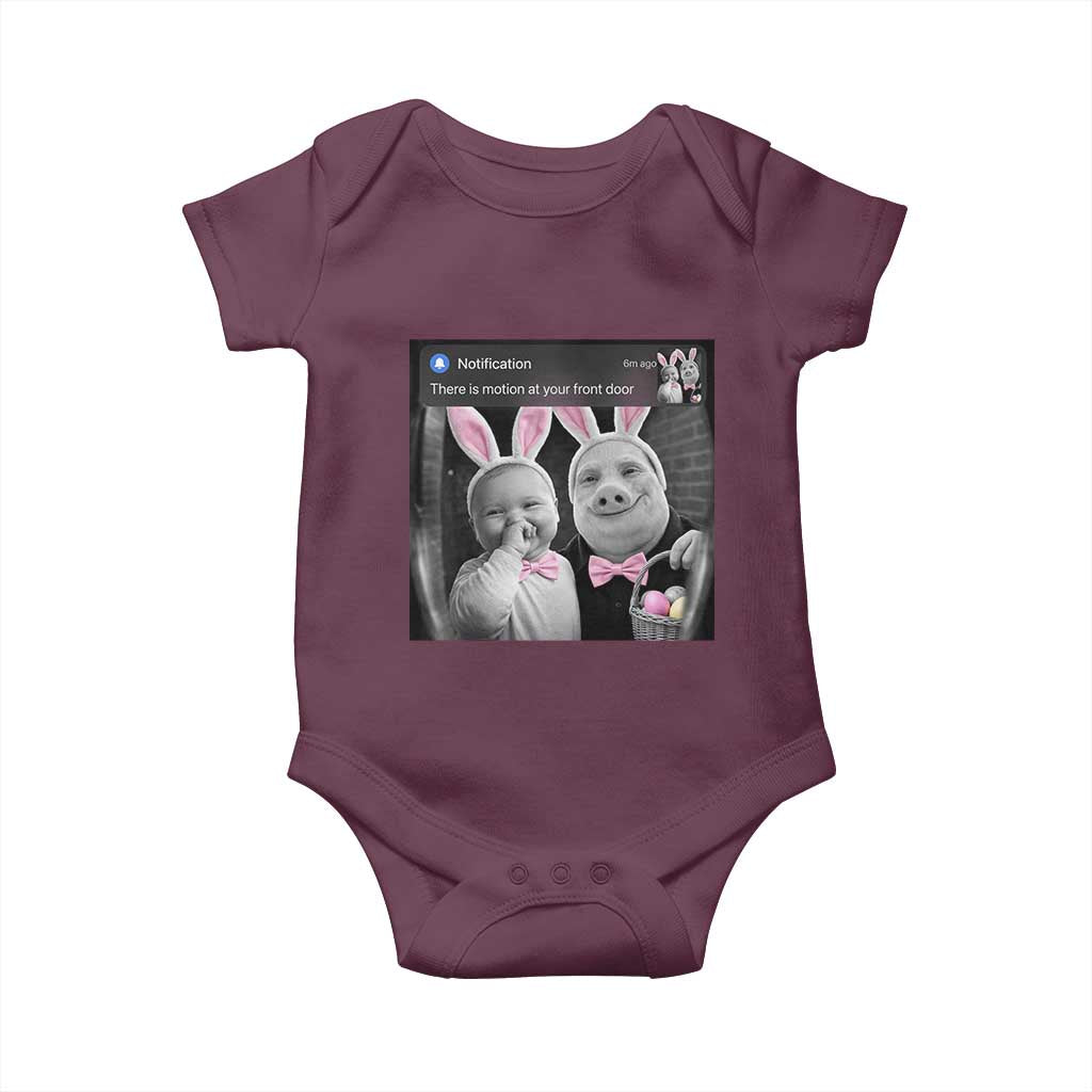 Funny Easter AI Baby with John Pork Meme Baby Onesie There Is Motion at Your Front Door Notification Humor TS02 Maroon Print Your Wear