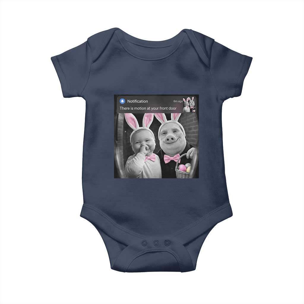 Funny Easter AI Baby with John Pork Meme Baby Onesie There Is Motion at Your Front Door Notification Humor TS02 Navy Print Your Wear
