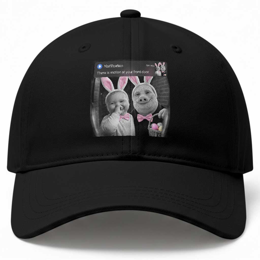 Funny Easter AI Baby with John Pork Meme Baseball Cap There Is Motion at Your Front Door Notification Humor TS02 Print Your Wear