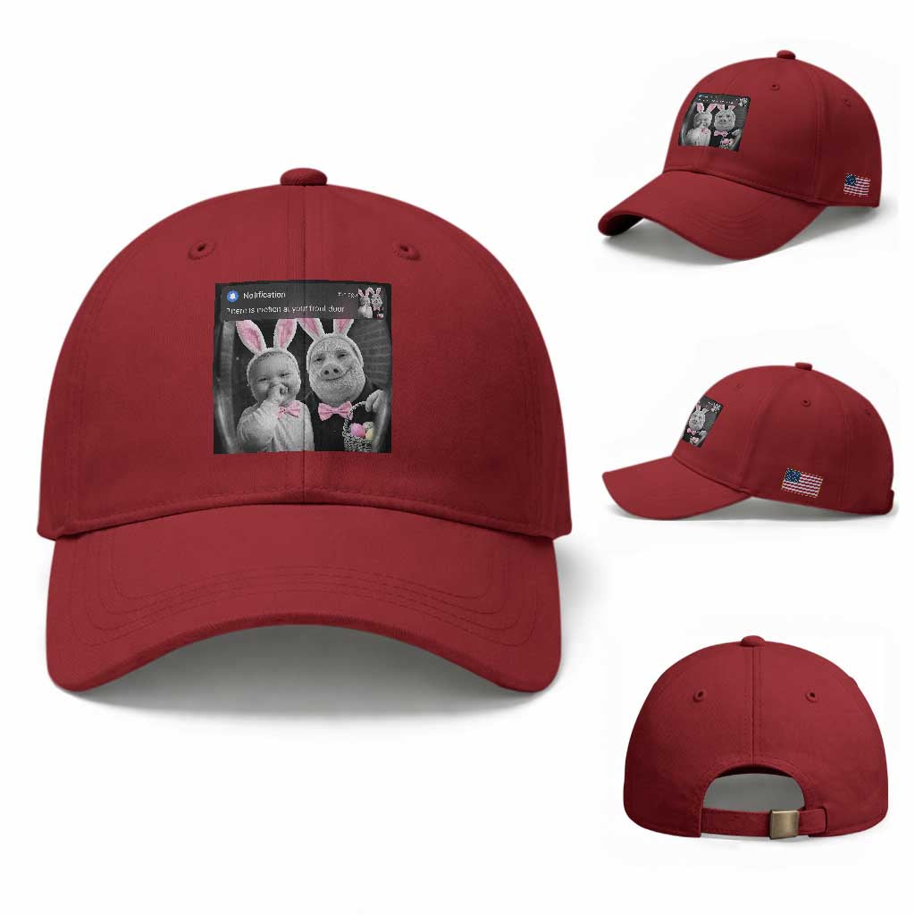 Funny Easter AI Baby with John Pork Meme Baseball Cap There Is Motion at Your Front Door Notification Humor TS02 Baseball Cap Universal Fit Cherry Red Print Your Wear
