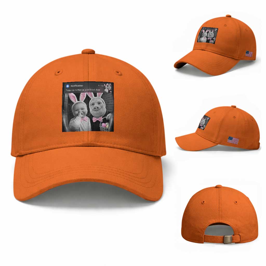 Funny Easter AI Baby with John Pork Meme Baseball Cap There Is Motion at Your Front Door Notification Humor TS02 Baseball Cap Universal Fit Orange Print Your Wear