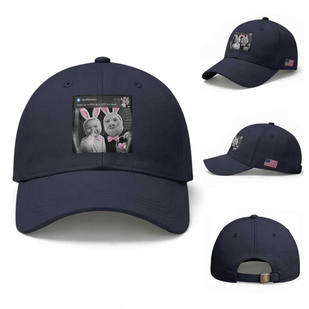 Funny Easter AI Baby with John Pork Meme Baseball Cap There Is Motion at Your Front Door Notification Humor TS02 Baseball Cap Universal Fit Navy Print Your Wear
