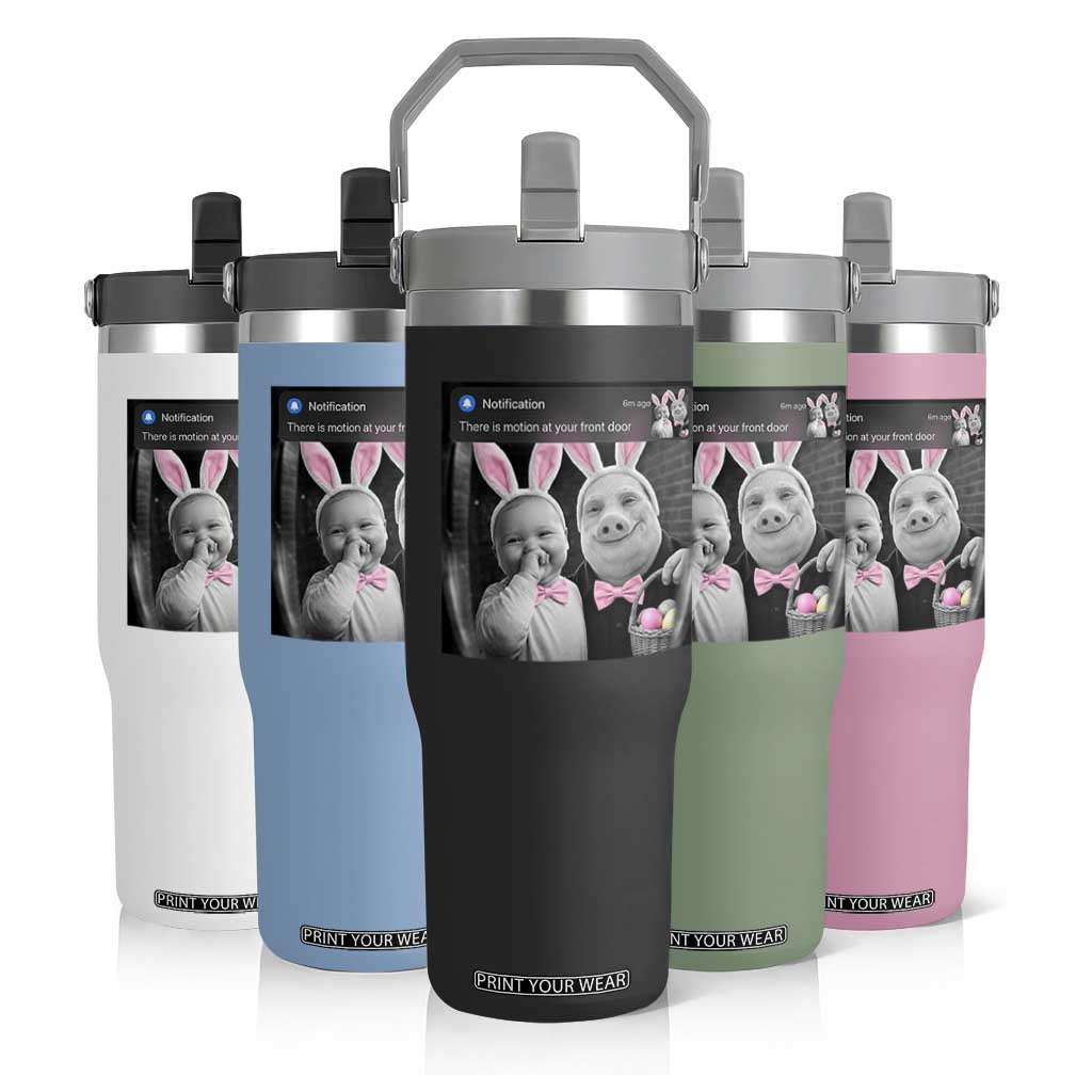 Funny Easter AI Baby with John Pork Meme Flip Straw Tumbler There Is Motion at Your Front Door Notification Humor TS02 Print Your Wear