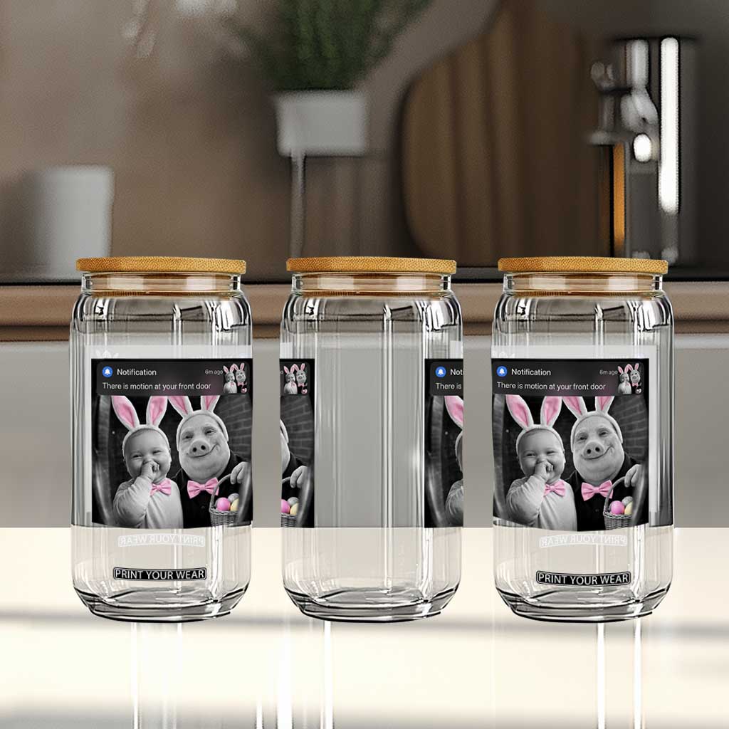 Funny Easter AI Baby with John Pork Meme Glass Can There Is Motion at Your Front Door Notification Humor TS02 Print Your Wear