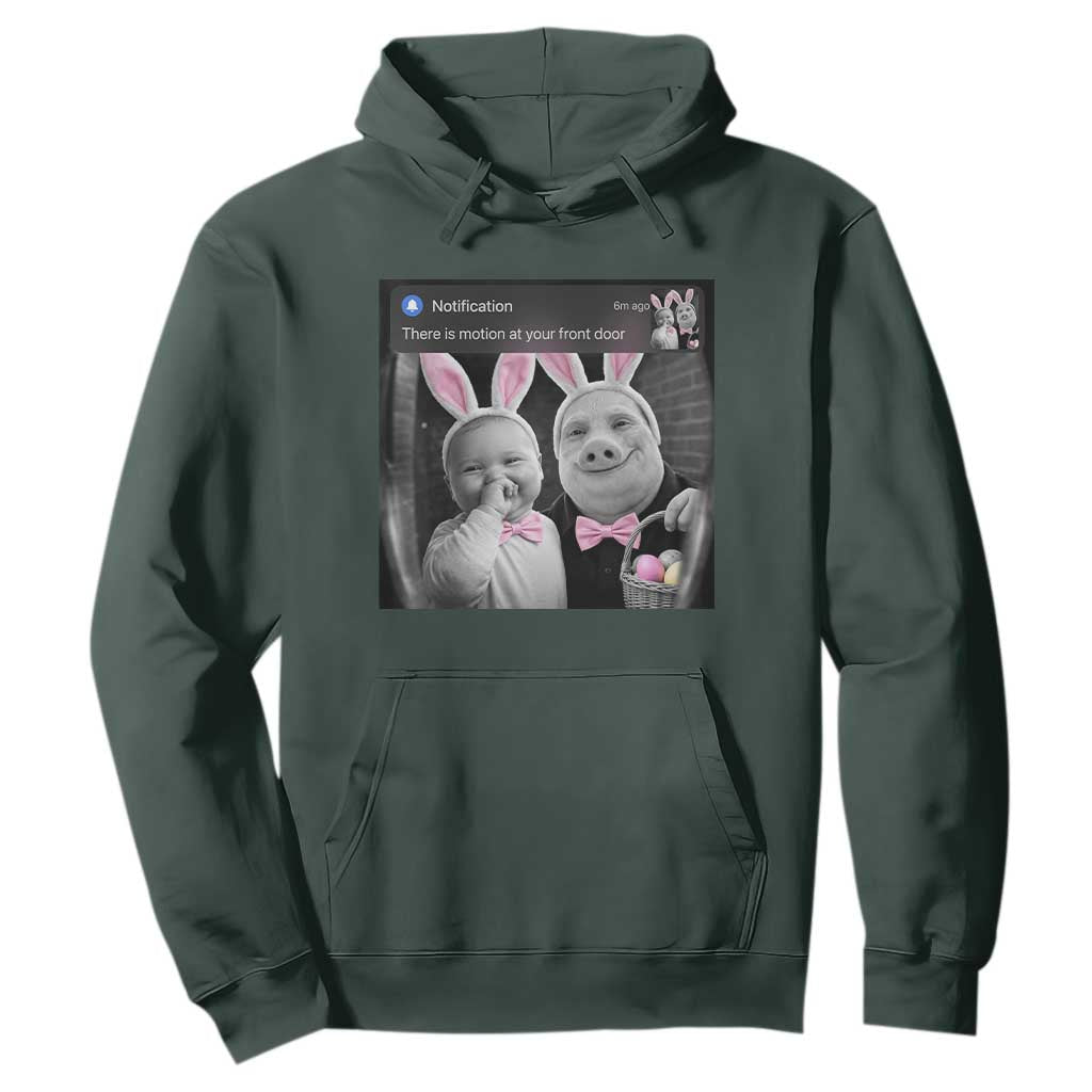 Funny Easter AI Baby with John Pork Meme Hoodie There Is Motion at Your Front Door Notification Humor TS02 Dark Forest Green Print Your Wear