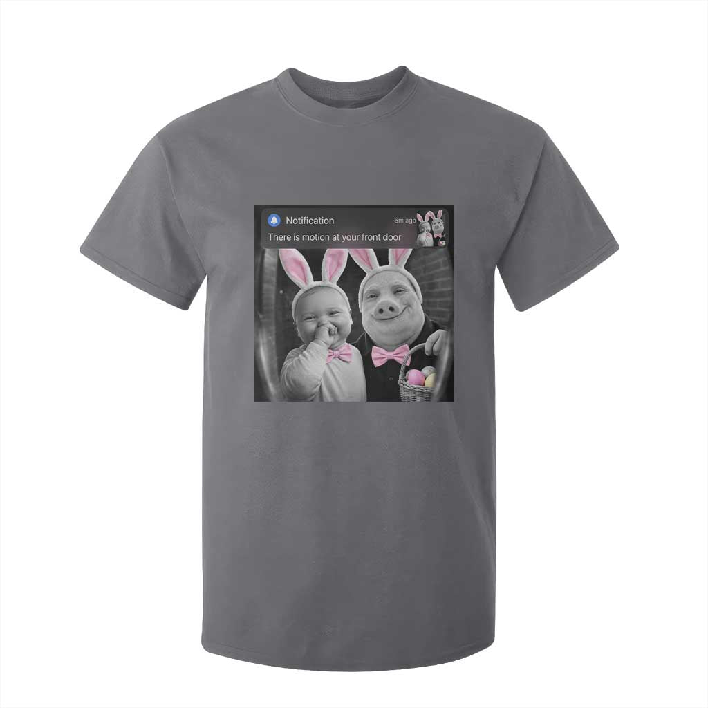 Funny Easter AI Baby with John Pork Meme T Shirt For Kid There Is Motion at Your Front Door Notification Humor TS02 Charcoal Print Your Wear