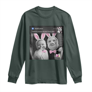 Funny Easter AI Baby with John Pork Meme Long Sleeve Shirt There Is Motion at Your Front Door Notification Humor TS02 Dark Forest Green Print Your Wear