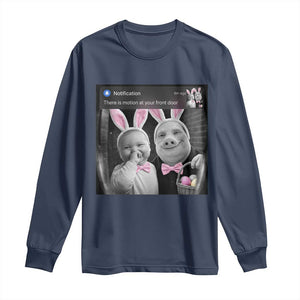 Funny Easter AI Baby with John Pork Meme Long Sleeve Shirt There Is Motion at Your Front Door Notification Humor TS02 Navy Print Your Wear