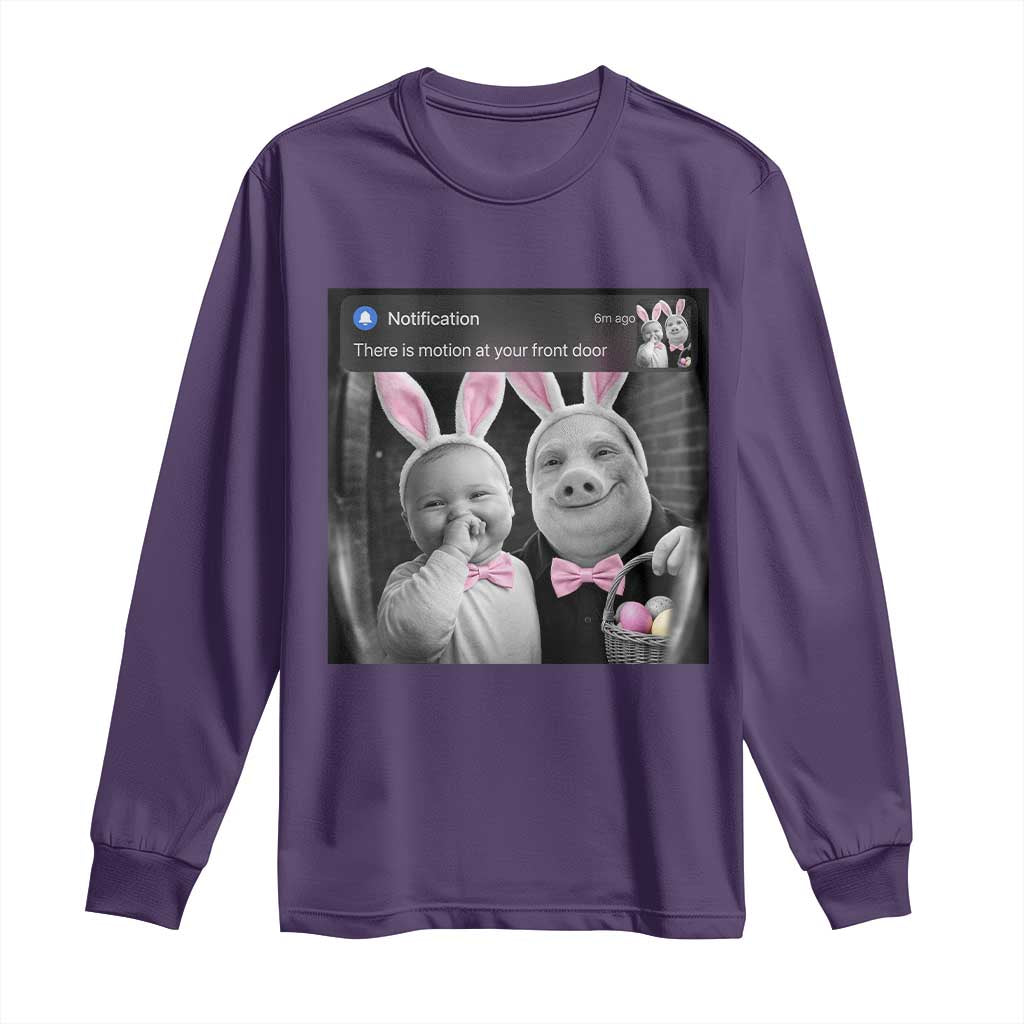 Funny Easter AI Baby with John Pork Meme Long Sleeve Shirt There Is Motion at Your Front Door Notification Humor TS02 Purple Print Your Wear