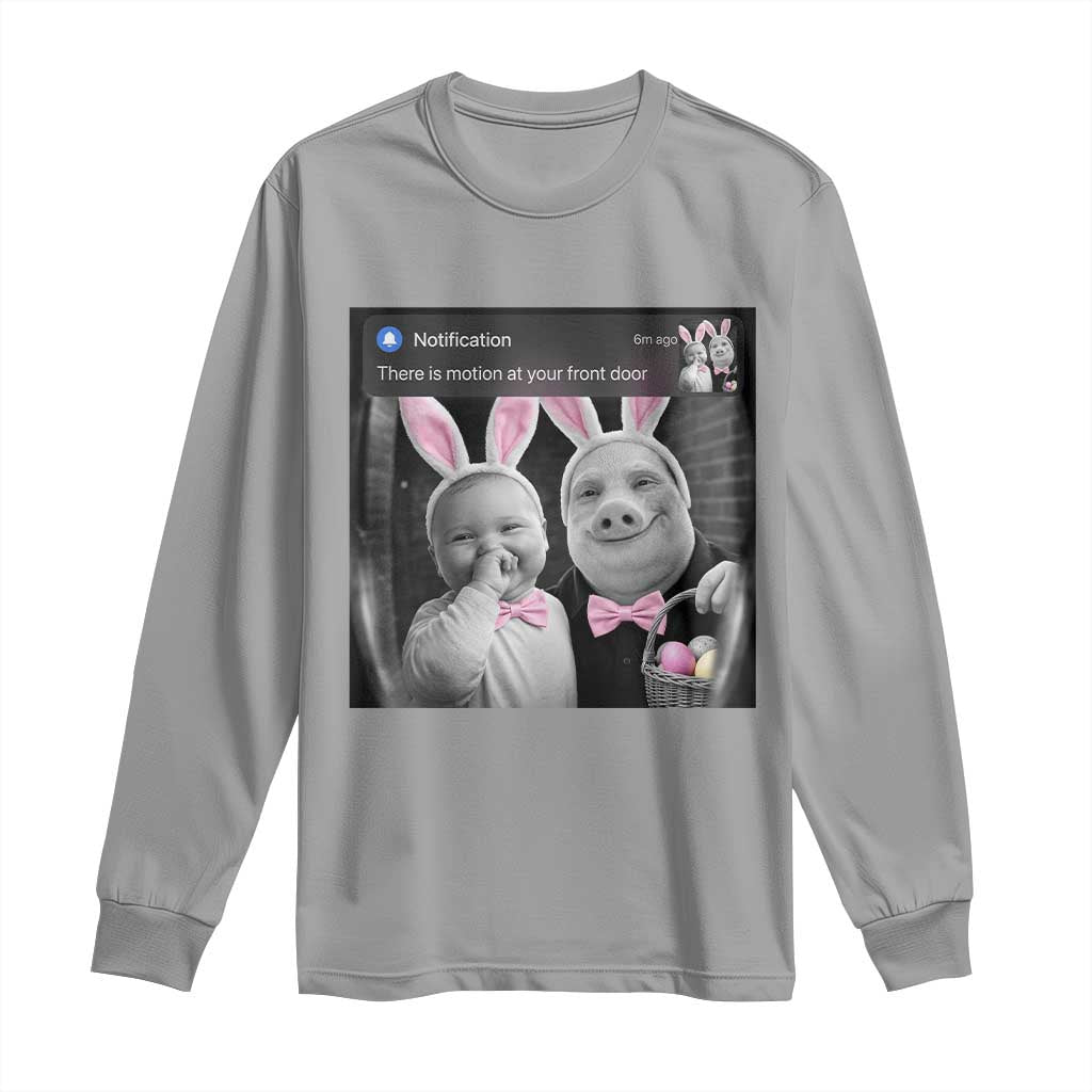 Funny Easter AI Baby with John Pork Meme Long Sleeve Shirt There Is Motion at Your Front Door Notification Humor TS02 Sport Gray Print Your Wear