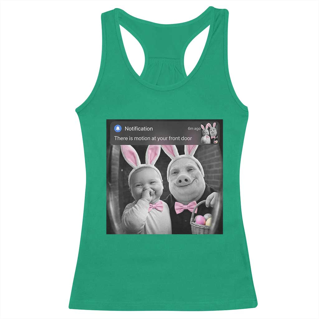 Funny Easter AI Baby with John Pork Meme Racerback Tank Top There Is Motion at Your Front Door Notification Humor TS02 Irish Green Print Your Wear