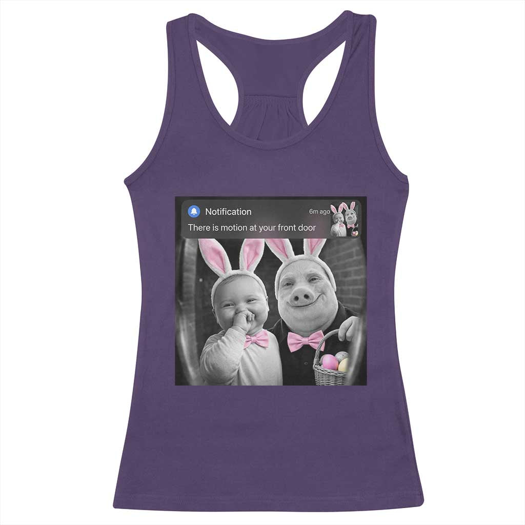 Funny Easter AI Baby with John Pork Meme Racerback Tank Top There Is Motion at Your Front Door Notification Humor TS02 Purple Print Your Wear