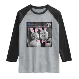 Funny Easter AI Baby with John Pork Meme Raglan Shirt There Is Motion at Your Front Door Notification Humor TS02 Heather Gray Black Print Your Wear