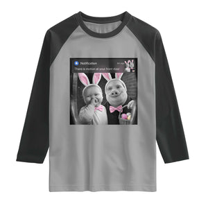Funny Easter AI Baby with John Pork Meme Raglan Shirt There Is Motion at Your Front Door Notification Humor TS02 Sport Gray Black Print Your Wear