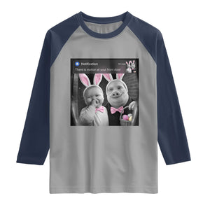 Funny Easter AI Baby with John Pork Meme Raglan Shirt There Is Motion at Your Front Door Notification Humor TS02 Sport Gray Navy Print Your Wear