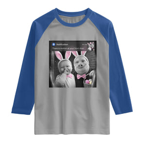Funny Easter AI Baby with John Pork Meme Raglan Shirt There Is Motion at Your Front Door Notification Humor TS02 Sport Gray Royal Print Your Wear