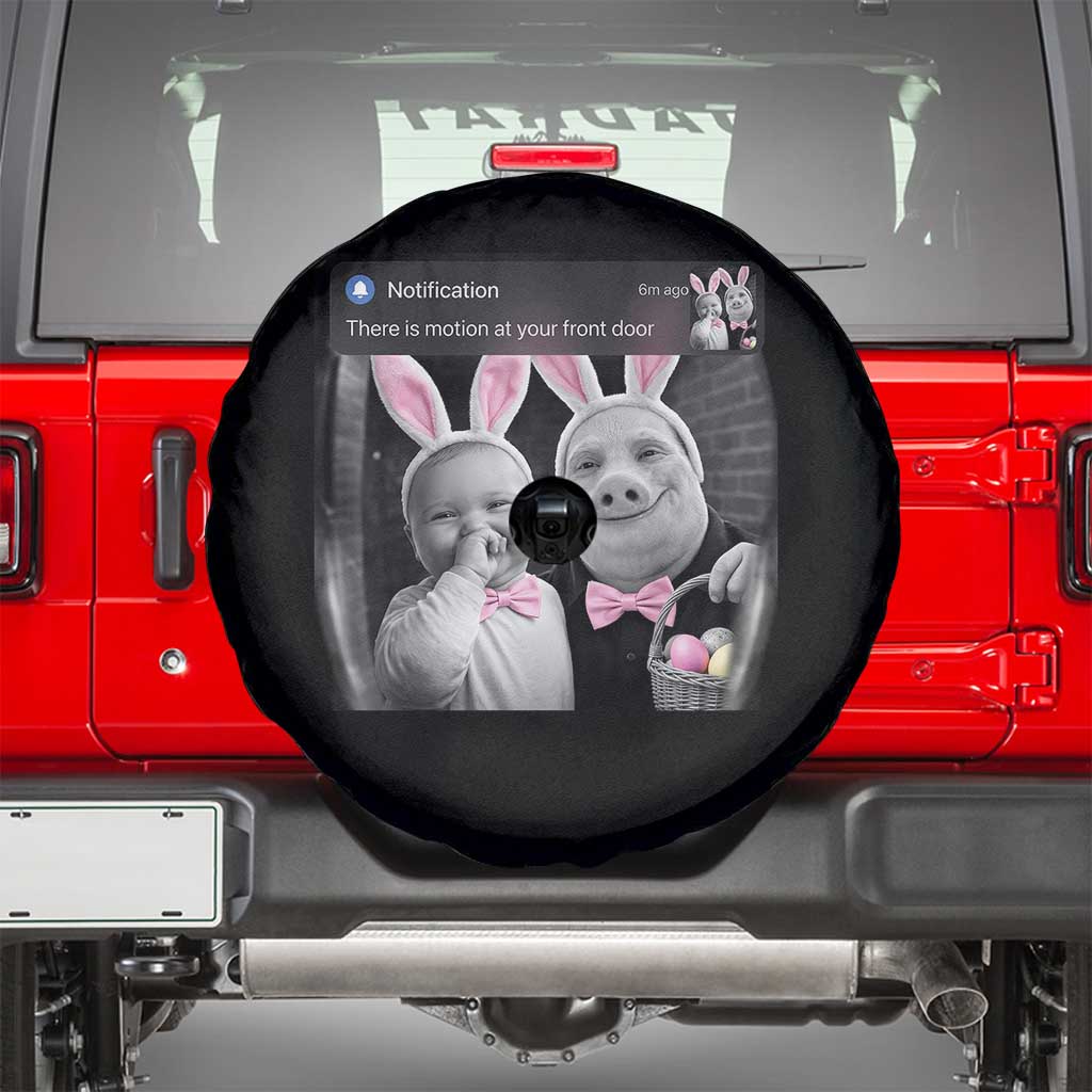 Funny Easter AI Baby with John Pork Meme Spare Tire Cover There Is Motion at Your Front Door Notification Humor TS02 Black Print Your Wear