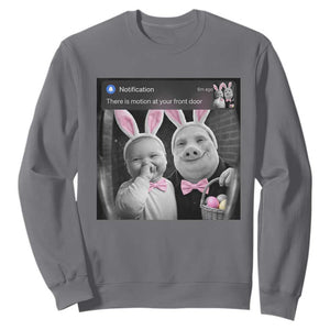 Funny Easter AI Baby with John Pork Meme Sweatshirt There Is Motion at Your Front Door Notification Humor TS02 Charcoal Print Your Wear