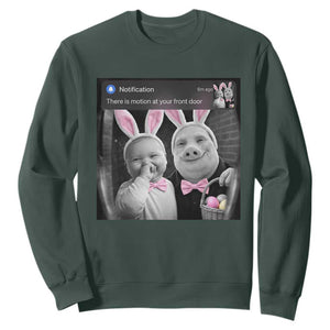 Funny Easter AI Baby with John Pork Meme Sweatshirt There Is Motion at Your Front Door Notification Humor TS02 Dark Forest Green Print Your Wear
