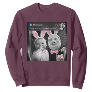 Funny Easter AI Baby with John Pork Meme Sweatshirt There Is Motion at Your Front Door Notification Humor TS02 Maroon Print Your Wear