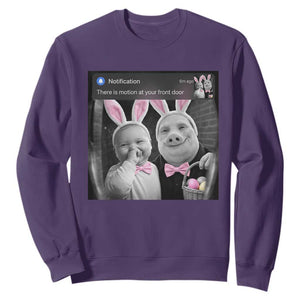 Funny Easter AI Baby with John Pork Meme Sweatshirt There Is Motion at Your Front Door Notification Humor TS02 Purple Print Your Wear