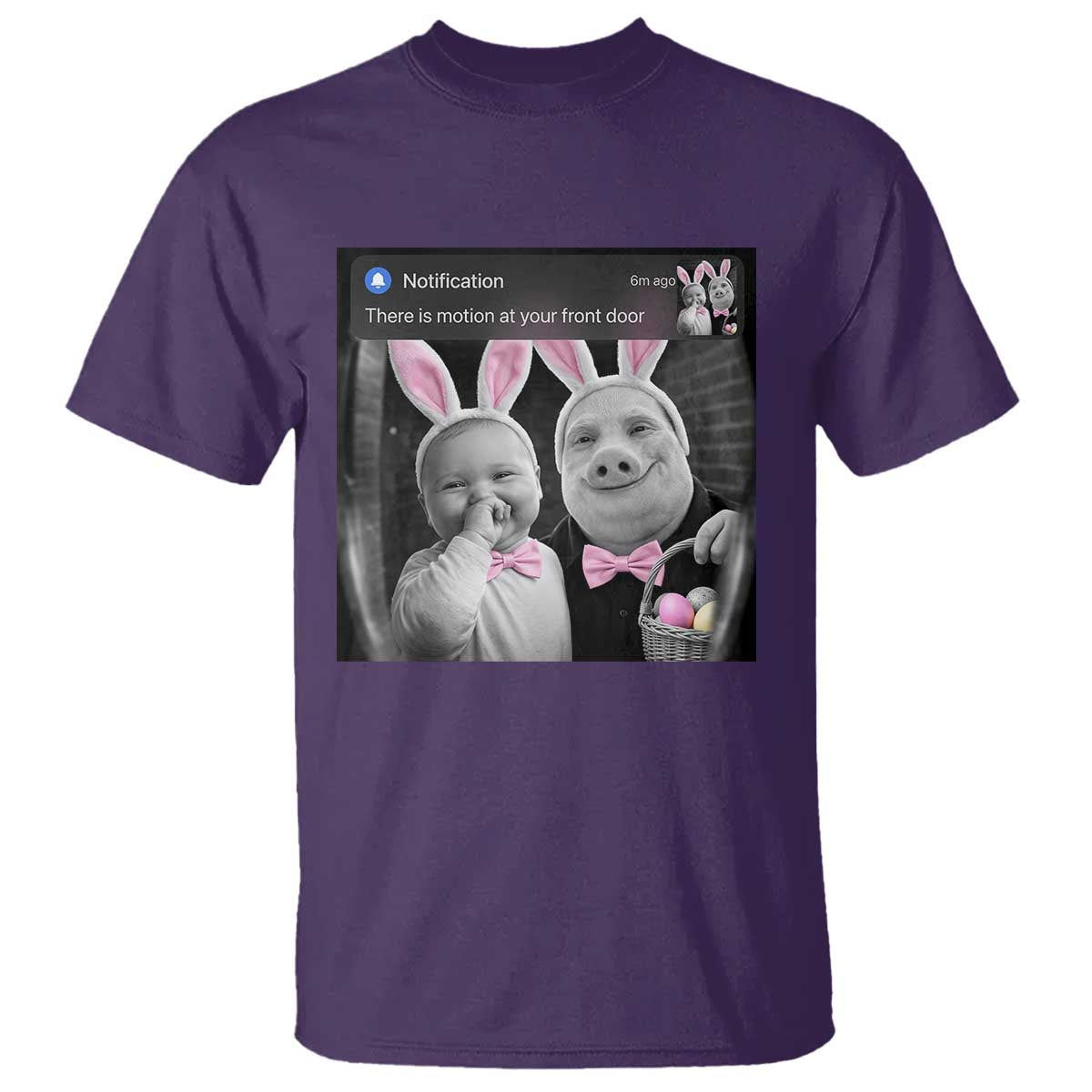 Funny Easter AI Baby with John Pork Meme T Shirt There Is Motion at Your Front Door Notification Humor TS02 Purple Print Your Wear