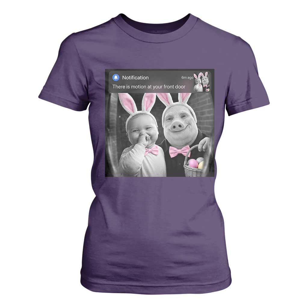 Funny Easter AI Baby with John Pork Meme T Shirt For Women There Is Motion at Your Front Door Notification Humor TS02 Purple Print Your Wear