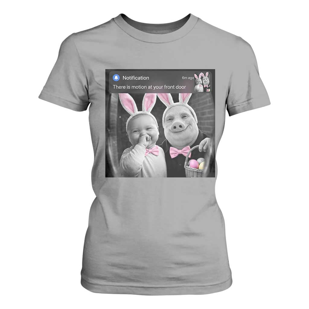 Funny Easter AI Baby with John Pork Meme T Shirt For Women There Is Motion at Your Front Door Notification Humor TS02 Sport Gray Print Your Wear