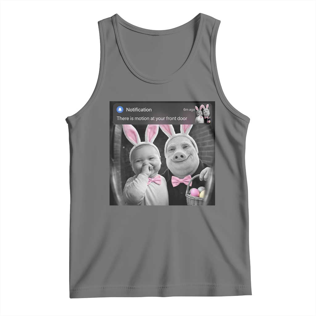 Funny Easter AI Baby with John Pork Meme Tank Top There Is Motion at Your Front Door Notification Humor TS02 Black Heather Print Your Wear