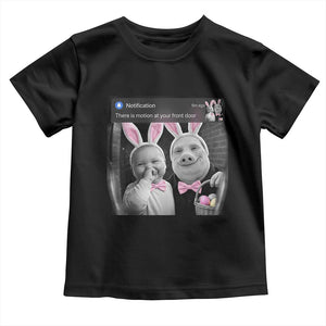 Funny Easter AI Baby with John Pork Meme Toddler T Shirt There Is Motion at Your Front Door Notification Humor TS02 Black Print Your Wear
