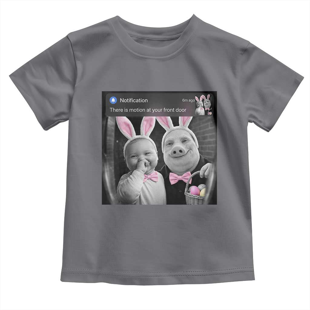 Funny Easter AI Baby with John Pork Meme Toddler T Shirt There Is Motion at Your Front Door Notification Humor TS02 Charcoal Print Your Wear