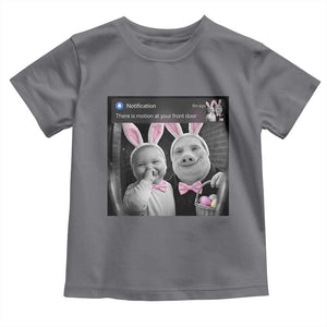 Funny Easter AI Baby with John Pork Meme Toddler T Shirt There Is Motion at Your Front Door Notification Humor TS02 Charcoal Print Your Wear