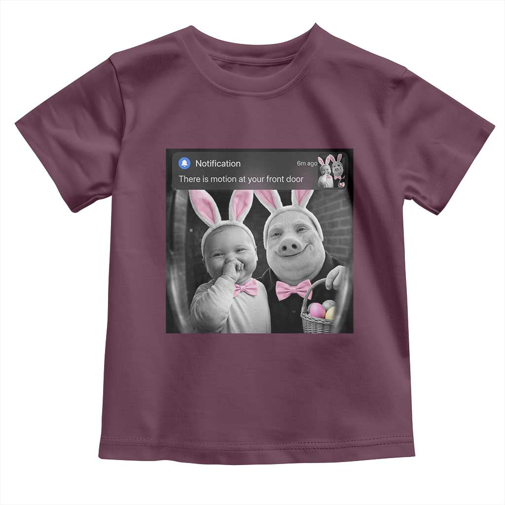 Funny Easter AI Baby with John Pork Meme Toddler T Shirt There Is Motion at Your Front Door Notification Humor TS02 Maroon Print Your Wear