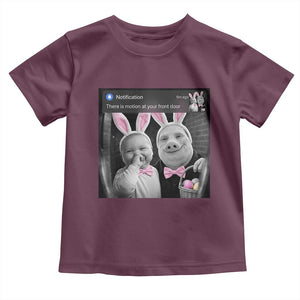 Funny Easter AI Baby with John Pork Meme Toddler T Shirt There Is Motion at Your Front Door Notification Humor TS02 Maroon Print Your Wear
