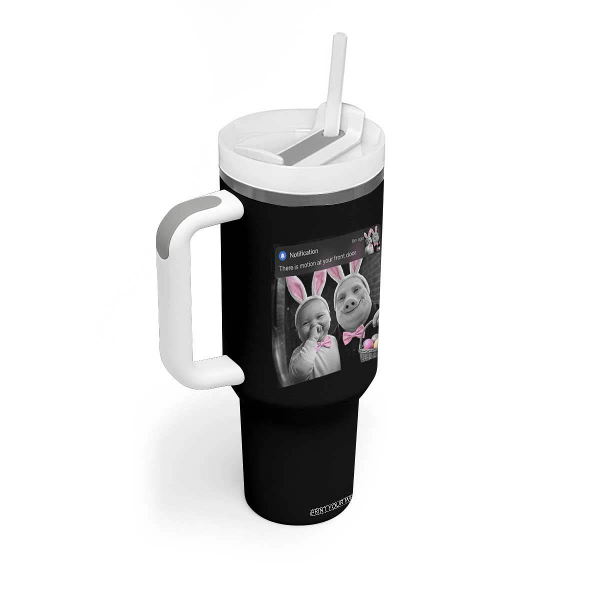 Funny Easter AI Baby with John Pork Meme Tumbler With Handle There Is Motion at Your Front Door Notification Humor TS02 Print Your Wear