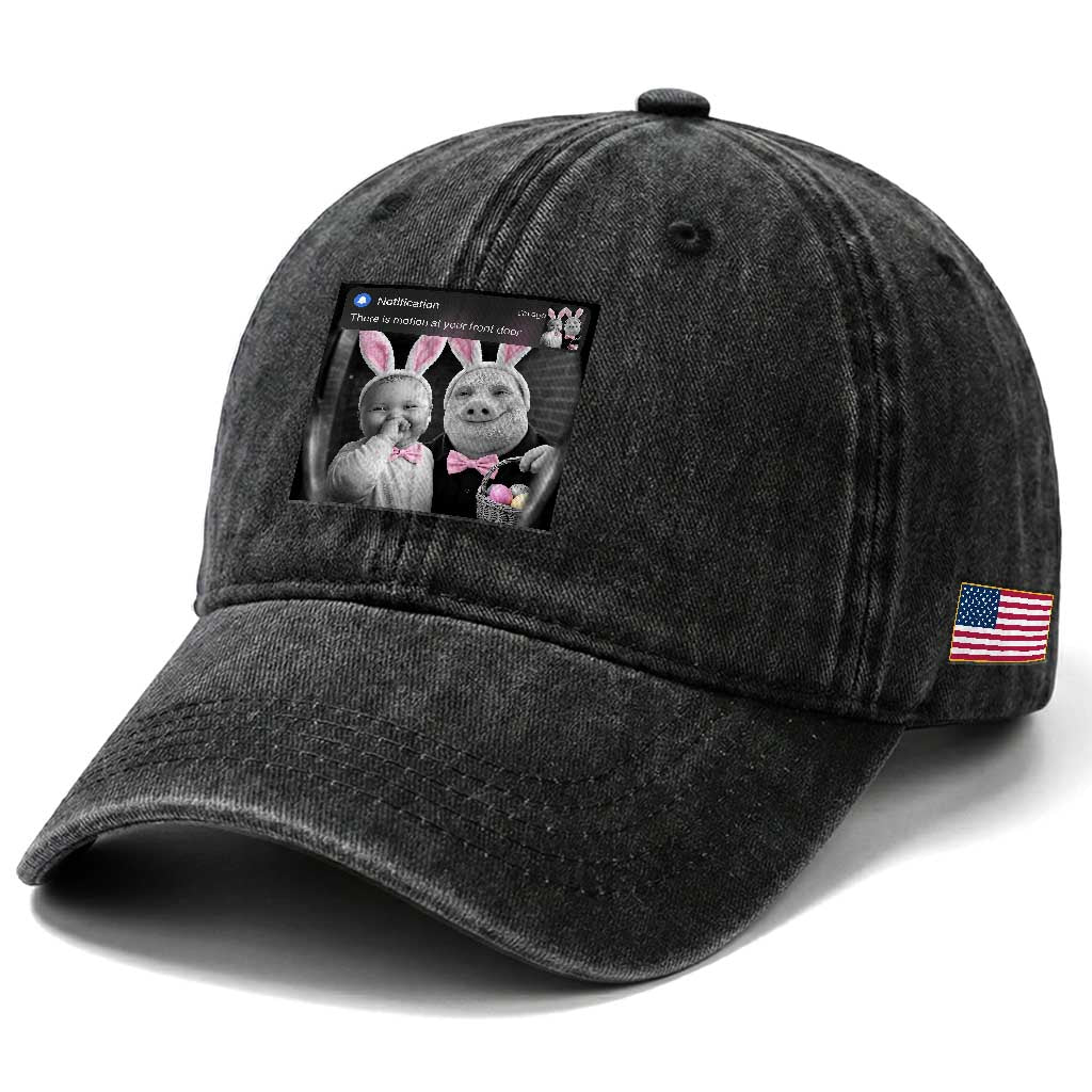 Funny Easter AI Baby with John Pork Meme Washed Cotton Baseball Cap There Is Motion at Your Front Door Notification Humor TS02 Print Your Wear
