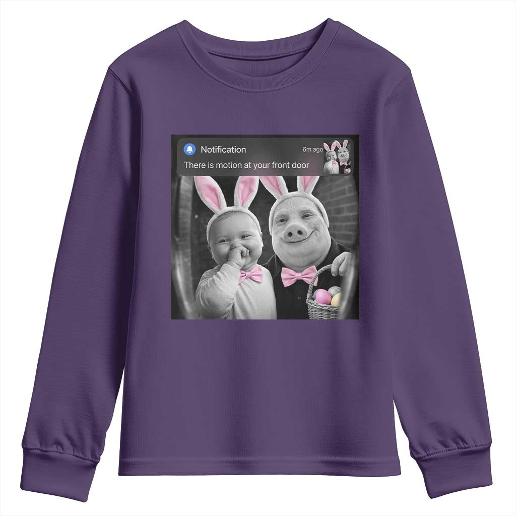 Funny Easter AI Baby with John Pork Meme Youth Sweatshirt There Is Motion at Your Front Door Notification Humor TS02 Purple Print Your Wear