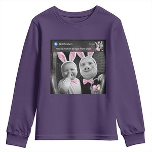 Funny Easter AI Baby with John Pork Meme Youth Sweatshirt There Is Motion at Your Front Door Notification Humor TS02 Purple Print Your Wear