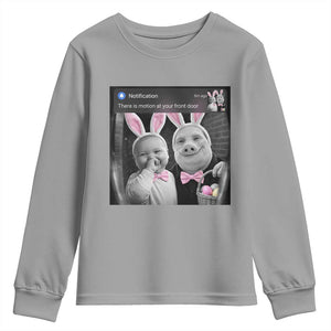 Funny Easter AI Baby with John Pork Meme Youth Sweatshirt There Is Motion at Your Front Door Notification Humor TS02 Sport Gray Print Your Wear