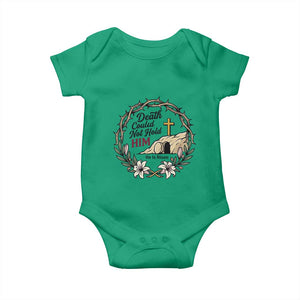 Death Could Not Hold Him Jesus Christian Easter Baby Onesie He Is Risen Faith Message TS02 Irish Green Print Your Wear