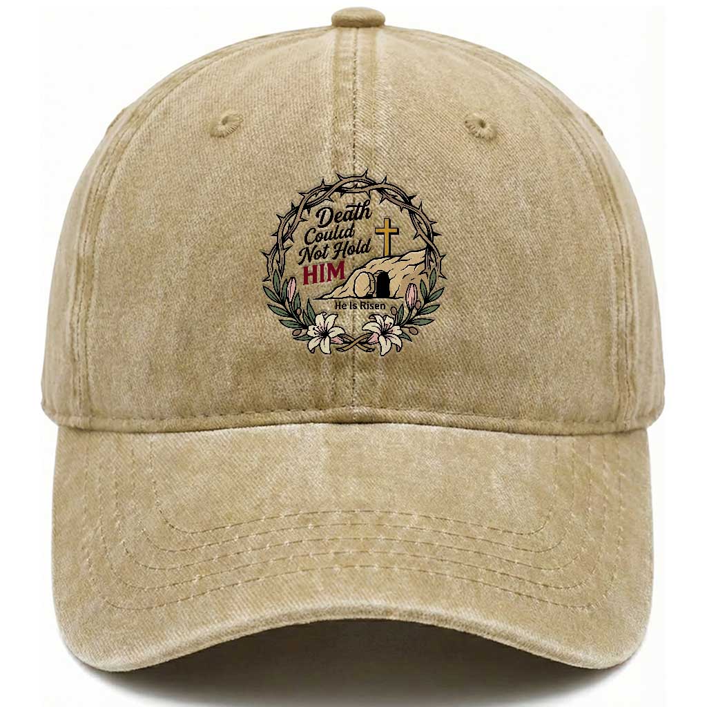 Death Could Not Hold Him Jesus Christian Easter Washed Cotton Baseball Cap He Is Risen Faith Message TS02 Print Your Wear