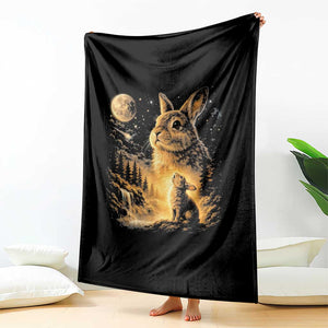 Mystical Moonlit Bunny Graphic Throw Blanket Glowing Rabbit Under Full Moon Waterfall Nature Scene TS02 Print Your Wear
