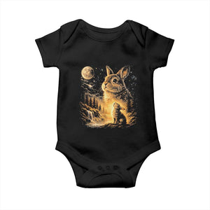 Mystical Moonlit Bunny Graphic Baby Onesie Glowing Rabbit Under Full Moon Waterfall Nature Scene TS02 Black Print Your Wear