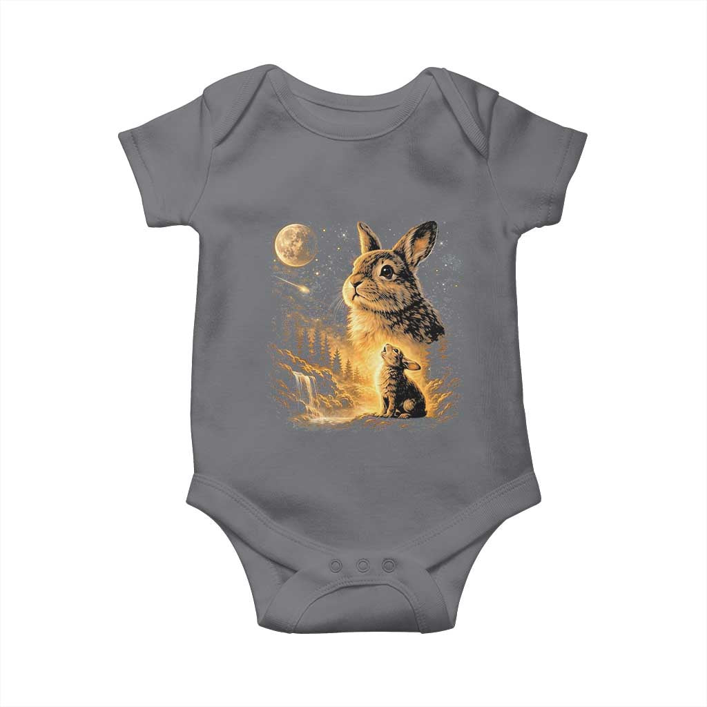 Mystical Moonlit Bunny Graphic Baby Onesie Glowing Rabbit Under Full Moon Waterfall Nature Scene TS02 Charcoal Print Your Wear